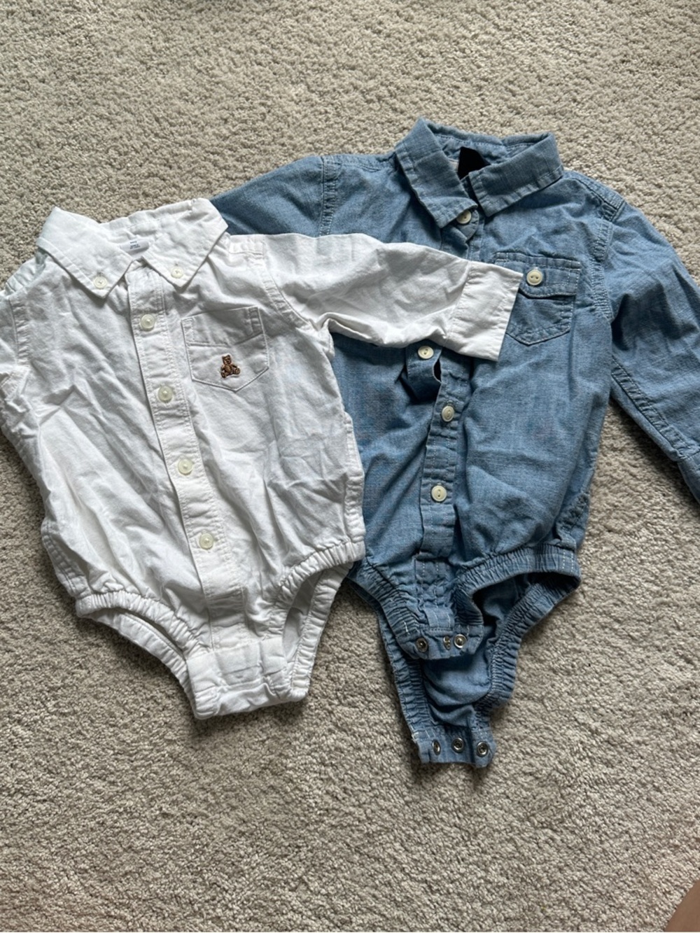GAP White & Light Blue Long-Sleeve Collared Baby Bodysuits (2)